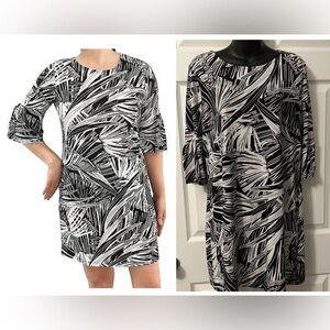 Alexandra & Oak Boat Neck Elbow Slv Dress BLK/WHITE Women's